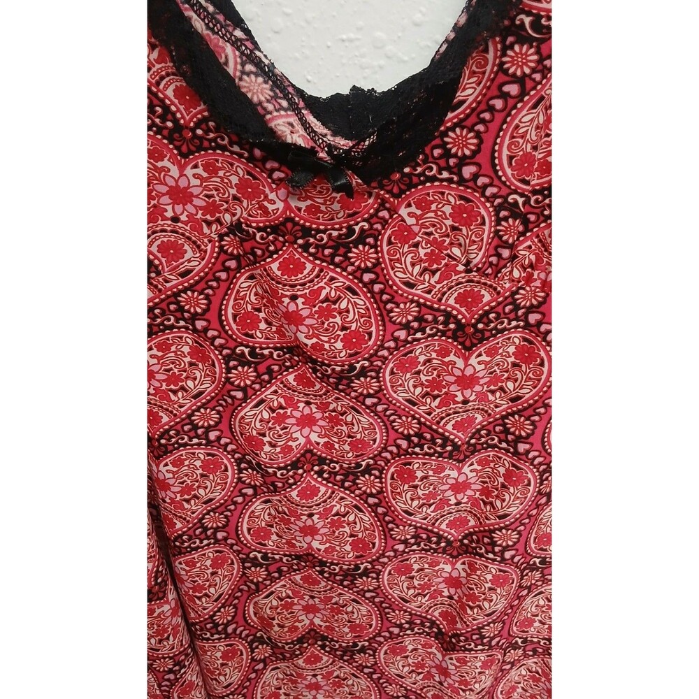 Red Hearts Y2K AOP Womens Top Babydoll Tank Top  Black Lace Trim Cami